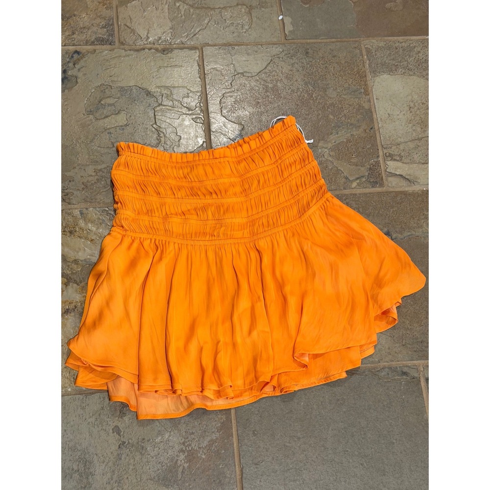 NWT RG Kane Rhea Mini Skirt Tangerine Orange Smocked Tiered Ruffle Size S NEW